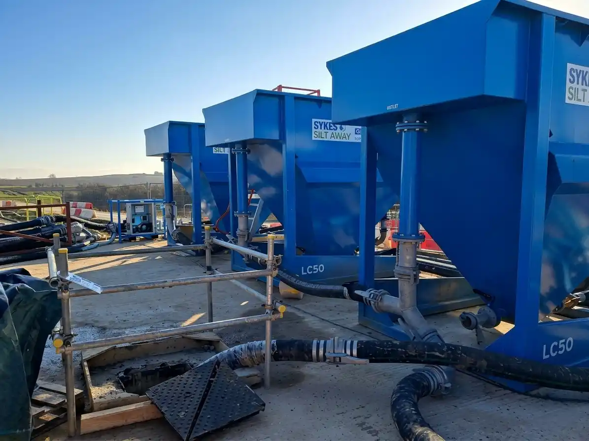 Water Treatment Setup Integrated water treatment and dewatering equipment operating on a large-scale infrastructure development.
